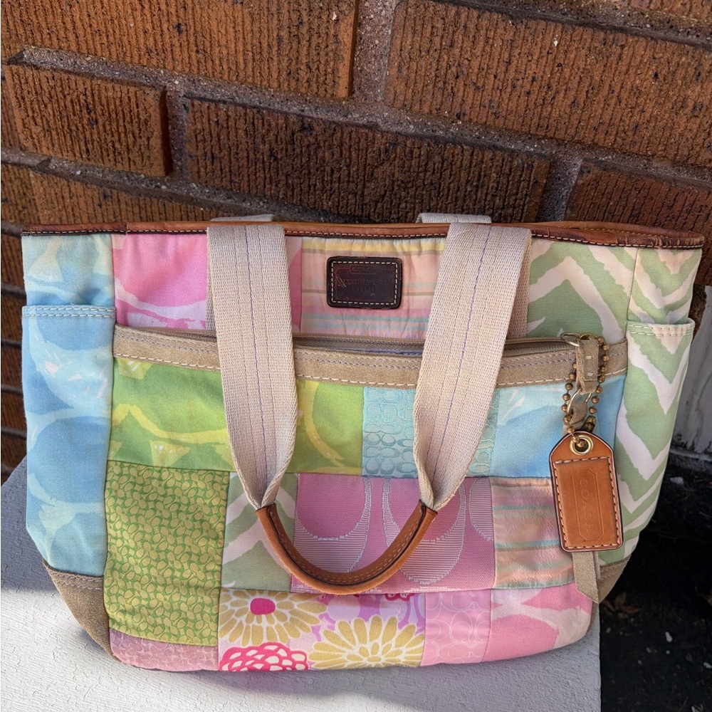 Coach Pastel Patchwork Tote in Pink, Blue, Green and Cream